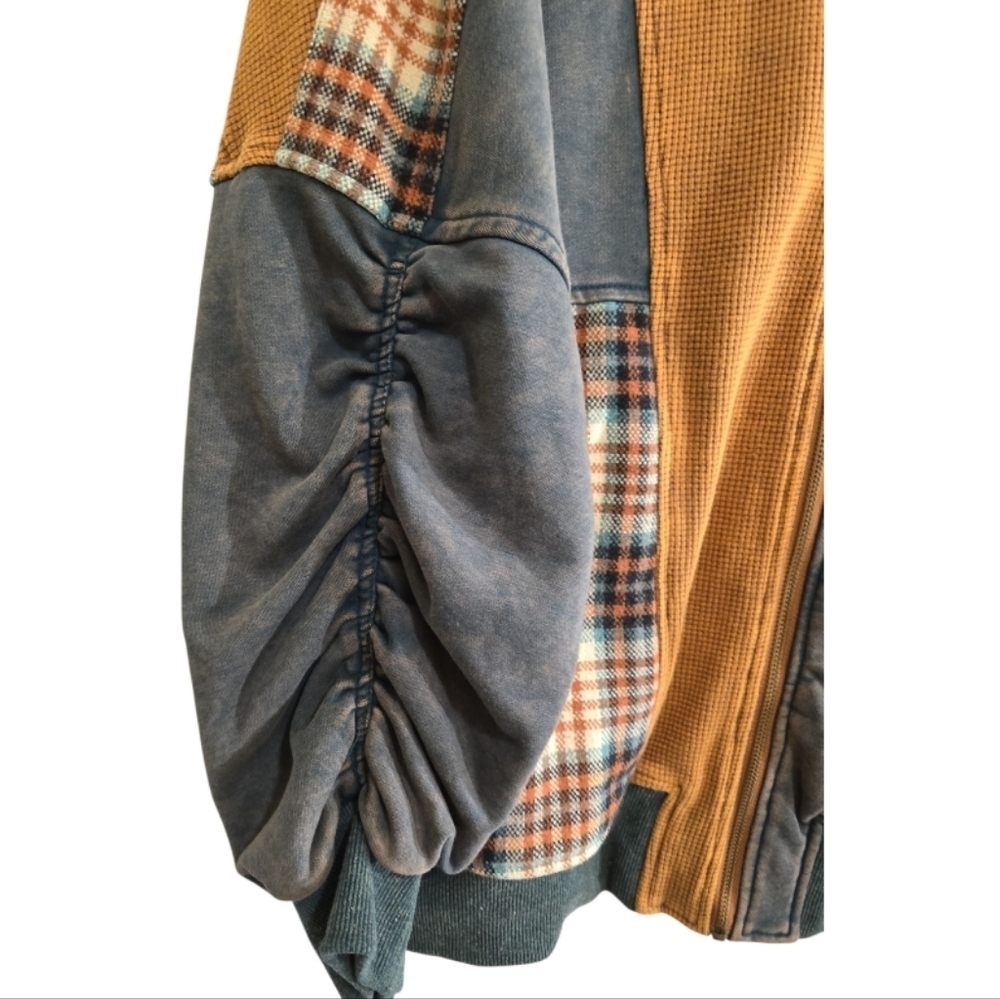 Oli & Hali Caramel Mineral Washed Waffle Relaxed Plaid Bomber Jacket Large - Picture 5 of 11